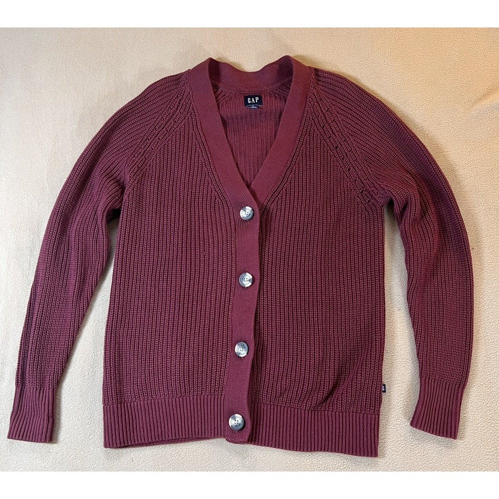 GAP Knit Cardigan Sweater Women's Large Burgundy Button Front 100% Cotton NWT